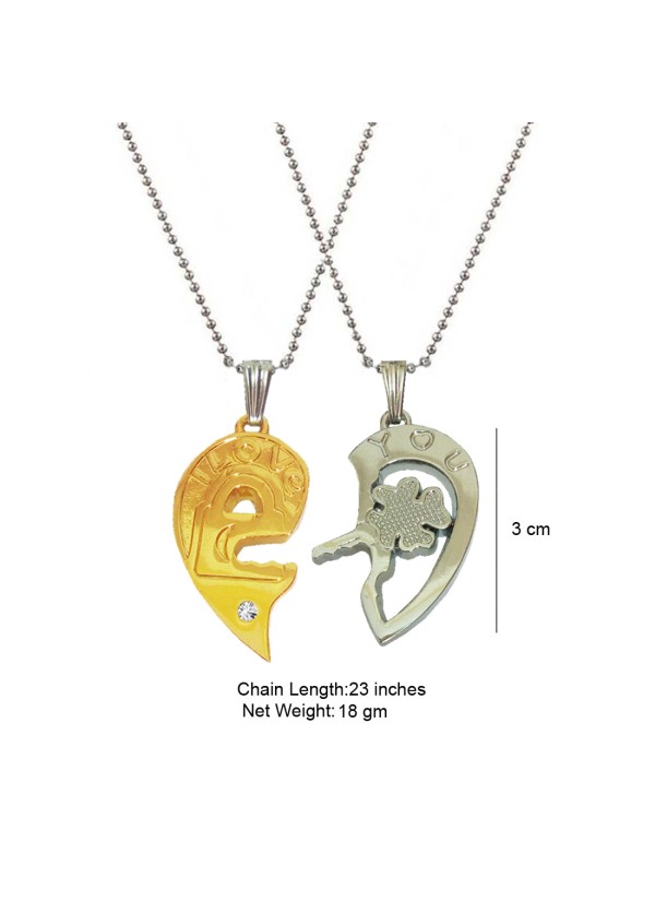 Two Pieces Couple Heart Shape Necklace by Menjewell 